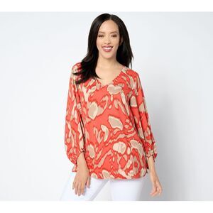 Maya J Women's Top Sz M Wild Side Drama Sleeve Blouse Orange A676796